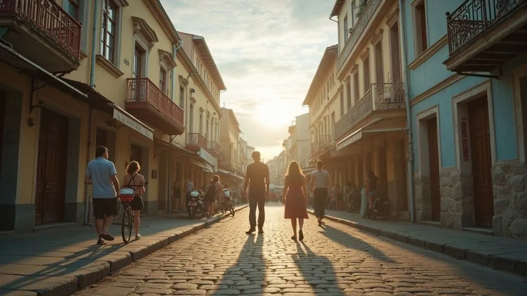 Traveler exploring a vibrant city street