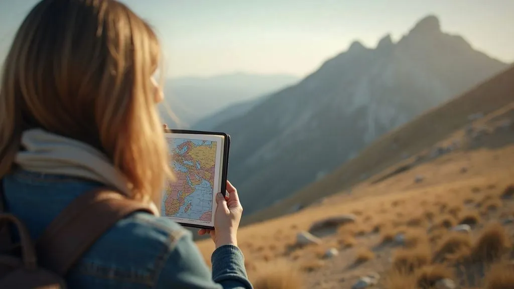 Open travel guide with maps and photos
